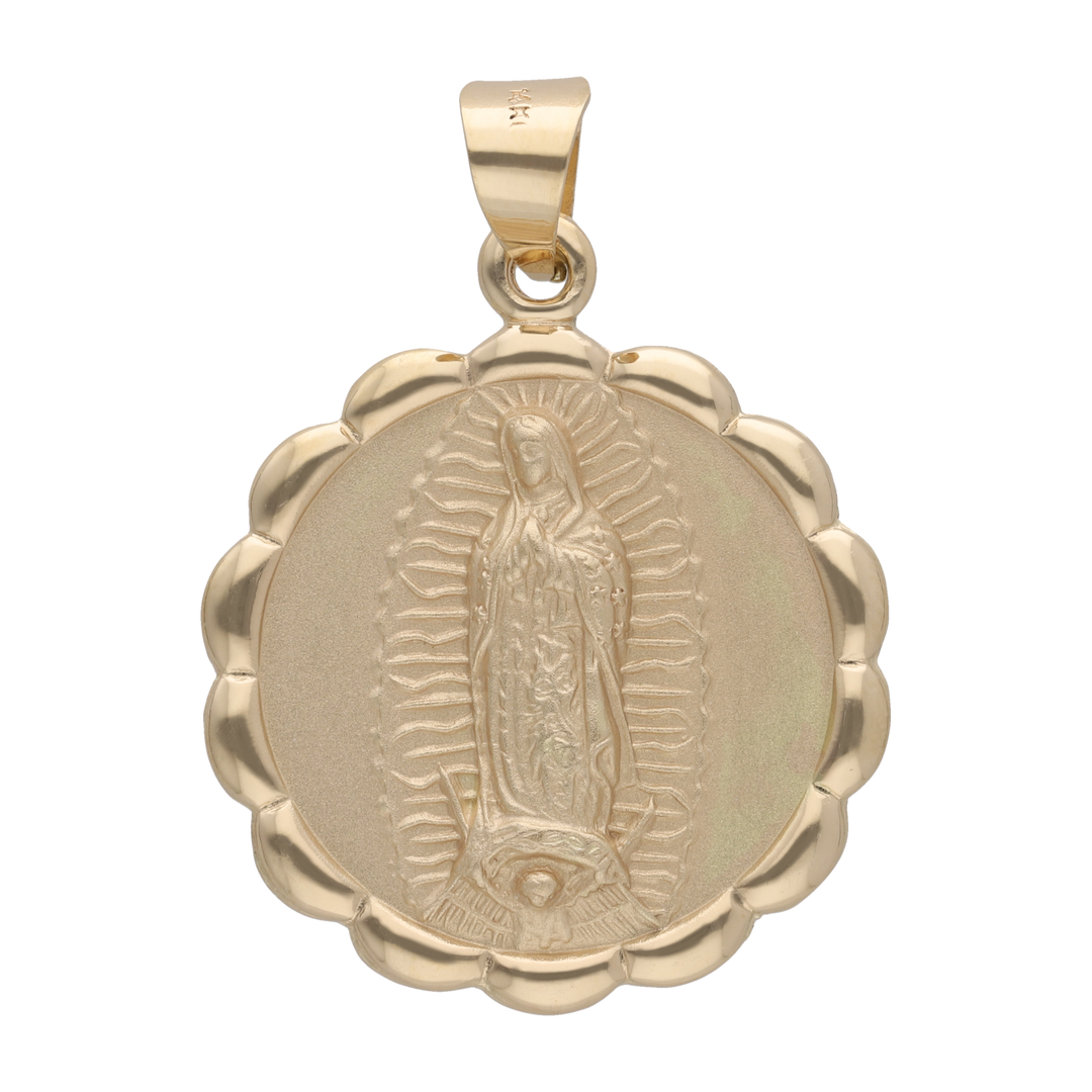 Medalla grande Guadalupe bisel ondeado 14K