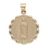 Medalla grande Guadalupe bisel ondeado 14K