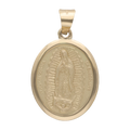 Medalla oval grande Guadalupe bisel liso 14K