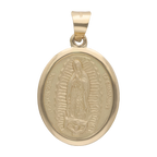 Medalla oval grande Guadalupe bisel liso 14K