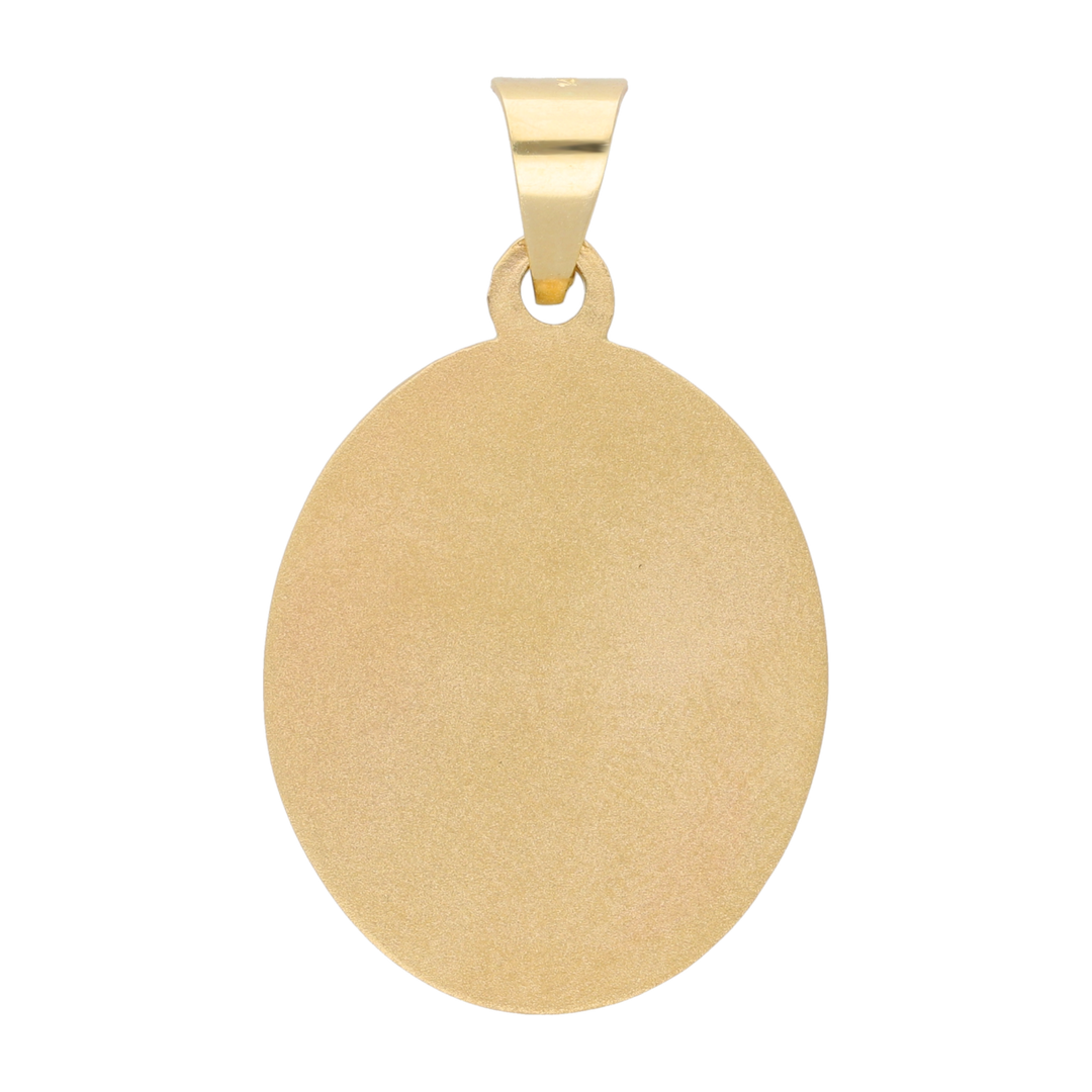 Medalla oval grande Guadalupe bisel liso 14K