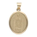 Medalla oval grande Guadalupe bisel liso 14K