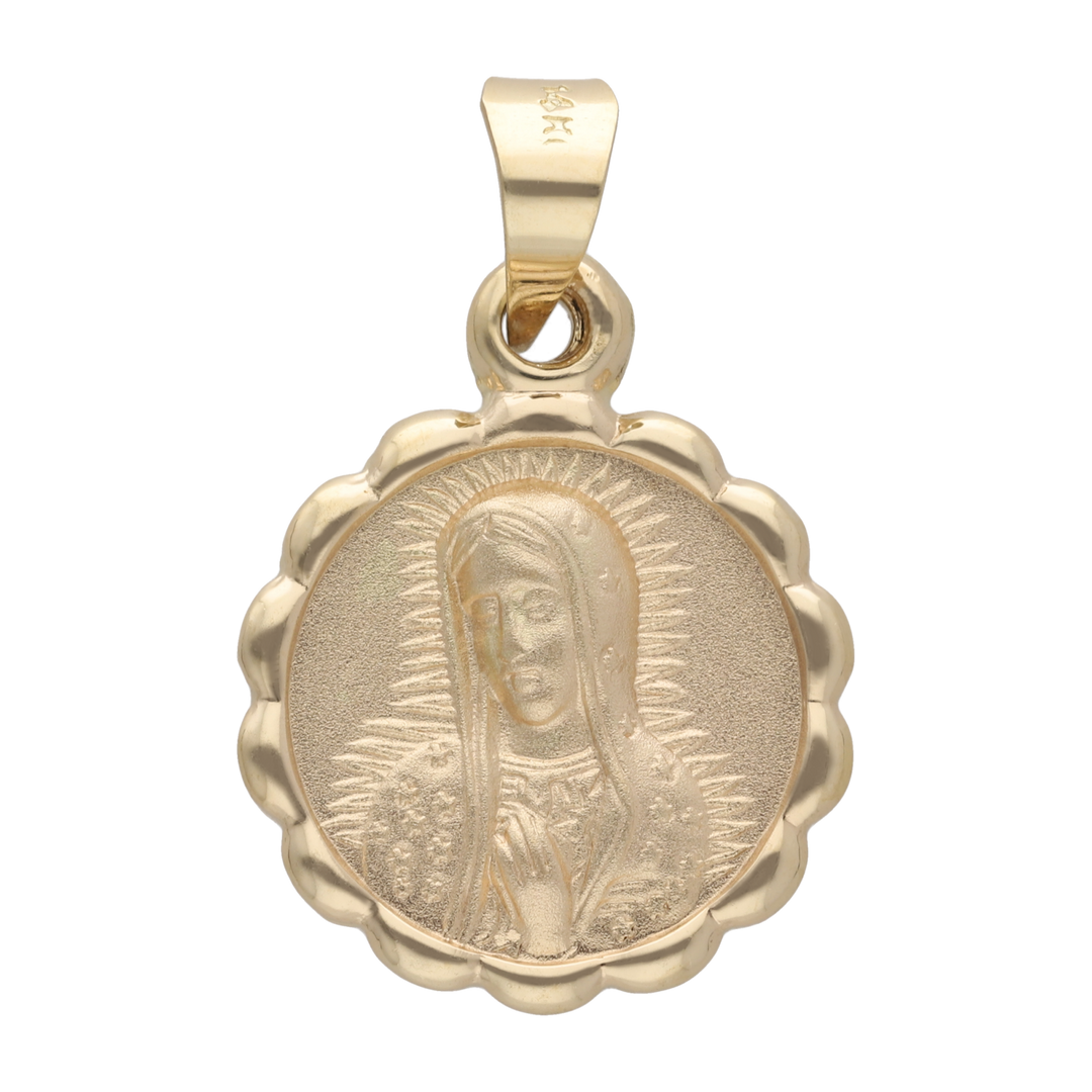 Medalla busto Guadalupe mate bisel ondeado 14K