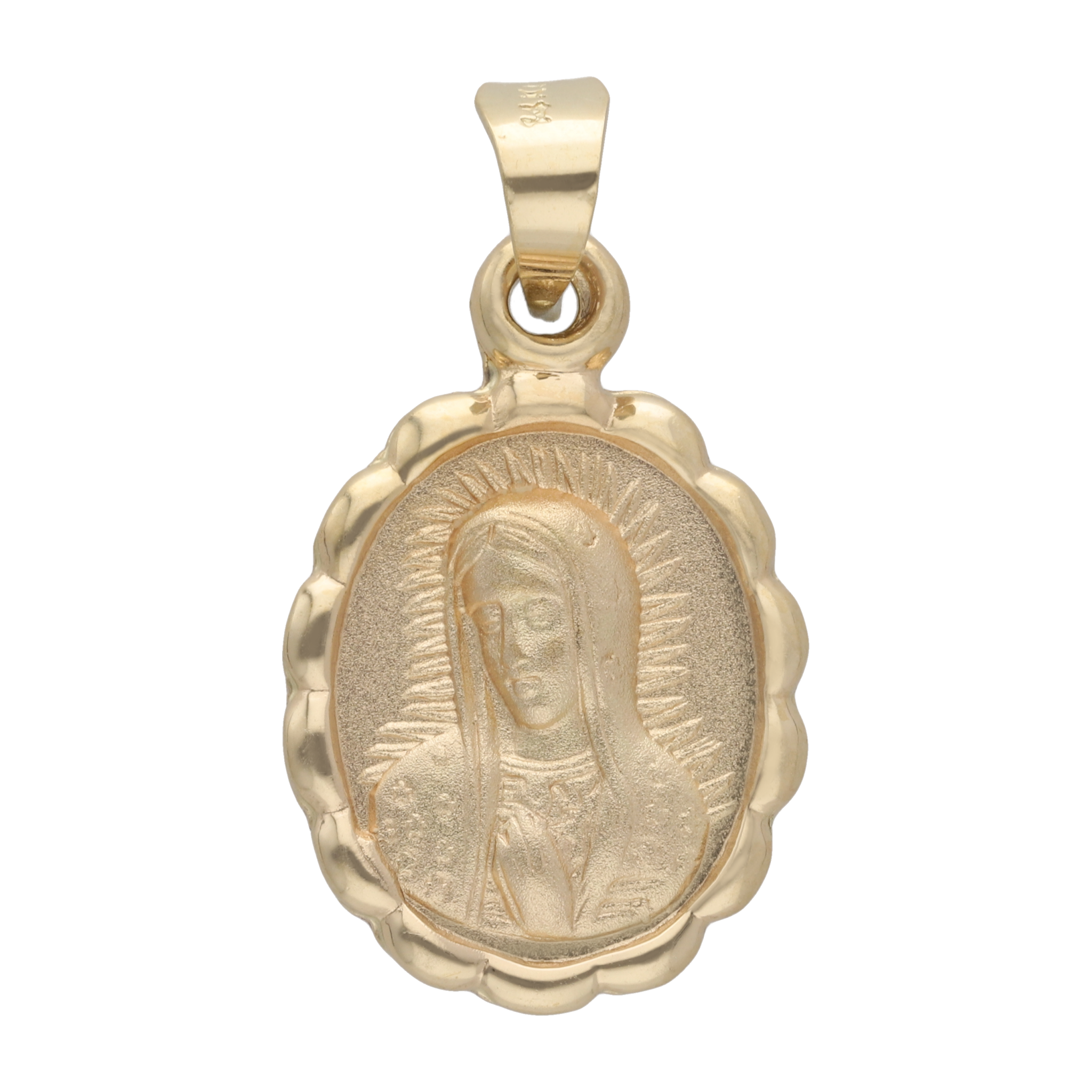 Medalla oval busto Guadalupe bisel ondeado 14K