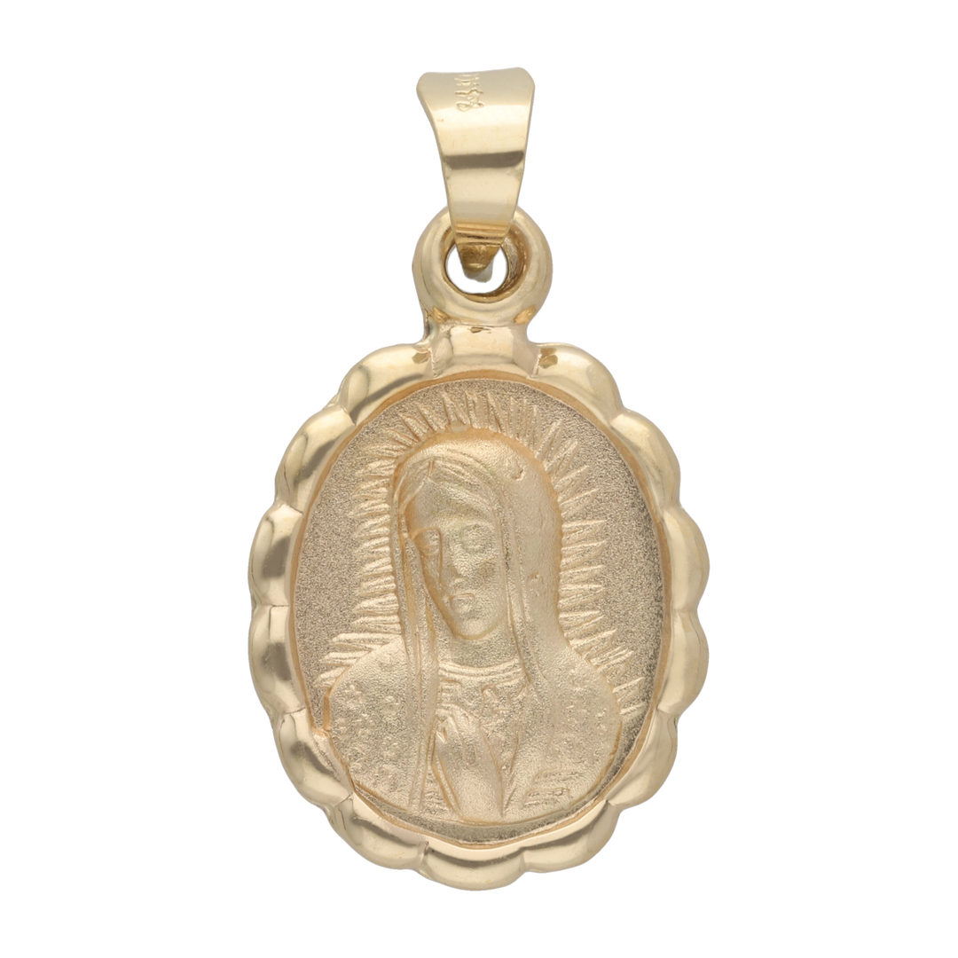 Medalla oval busto Guadalupe bisel ondeado 14K