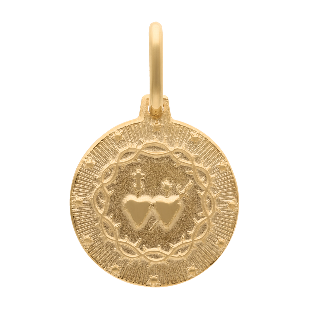 Medalla Sagrado Corazón Jesús y María 14K