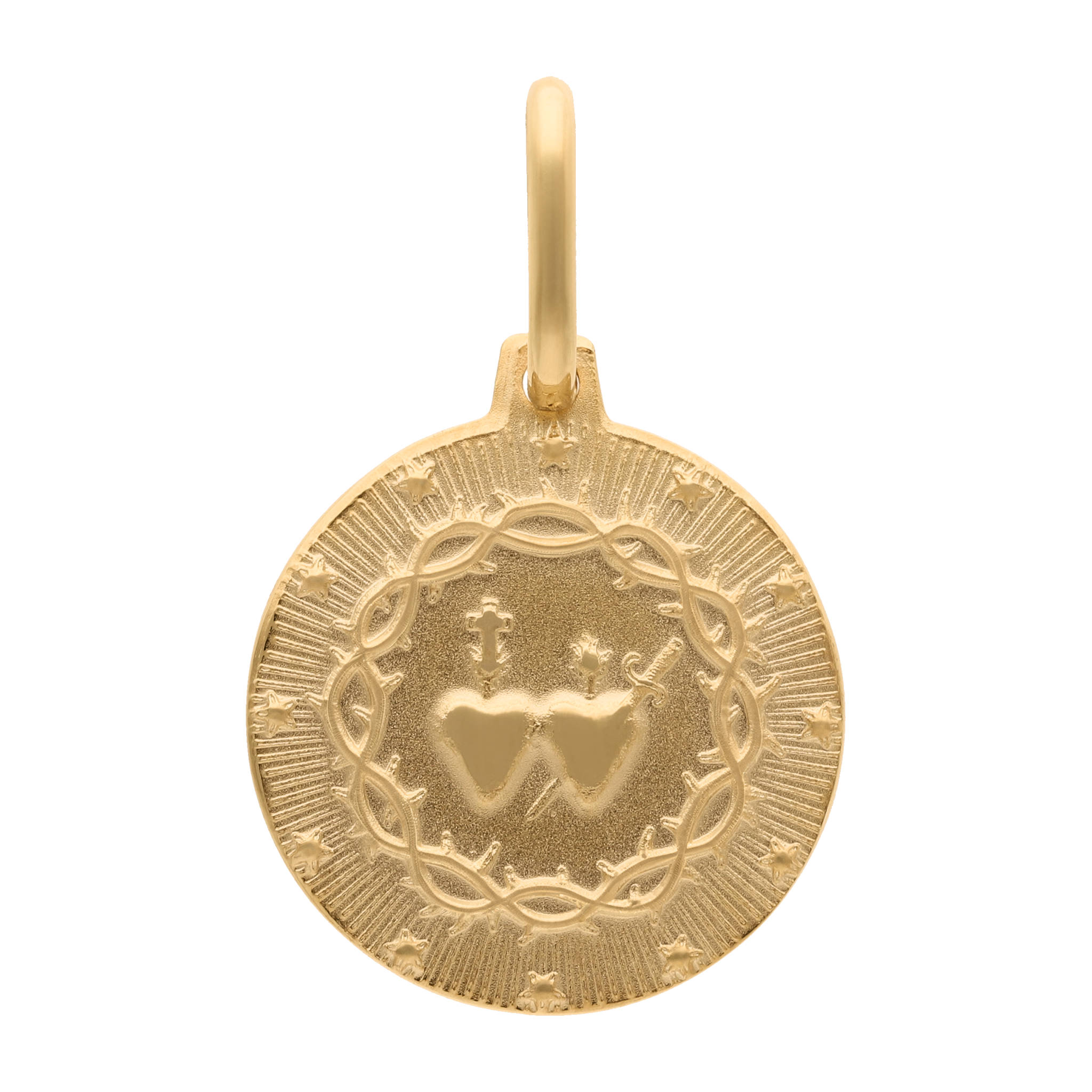 Medalla Sagrado Corazón Jesús y María 14K