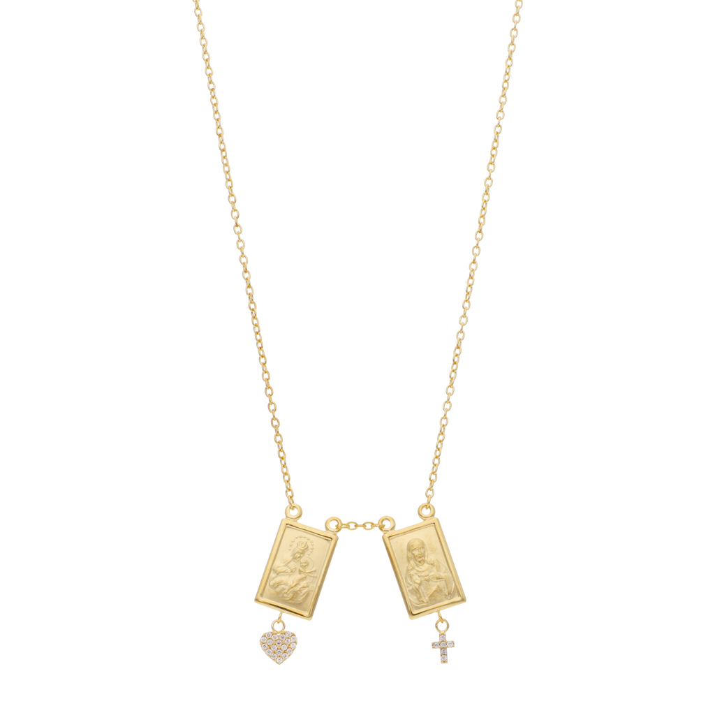 Collar escapulario Virgen del Carmen dijes colgantes 14K