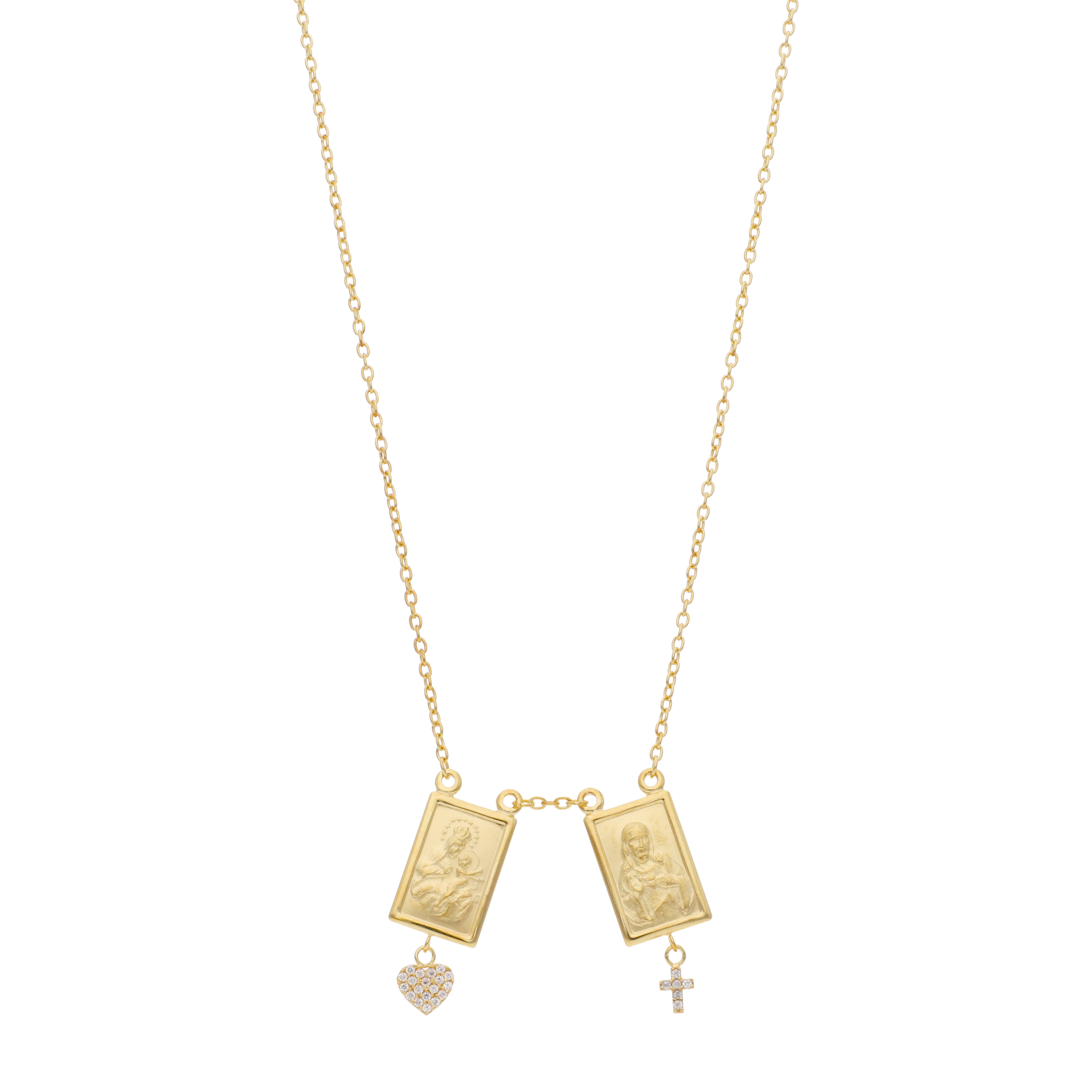 Collar escapulario Virgen del Carmen dijes colgantes 14K