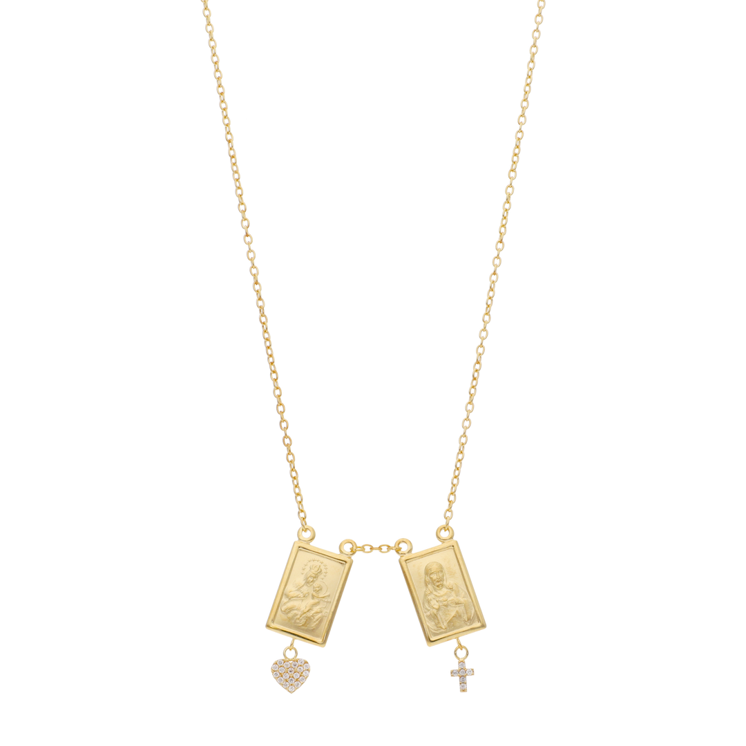 Collar escapulario Virgen del Carmen dijes colgantes 14K