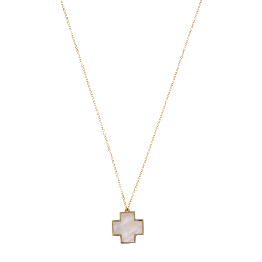 Collar cruz roja madre perla 14K