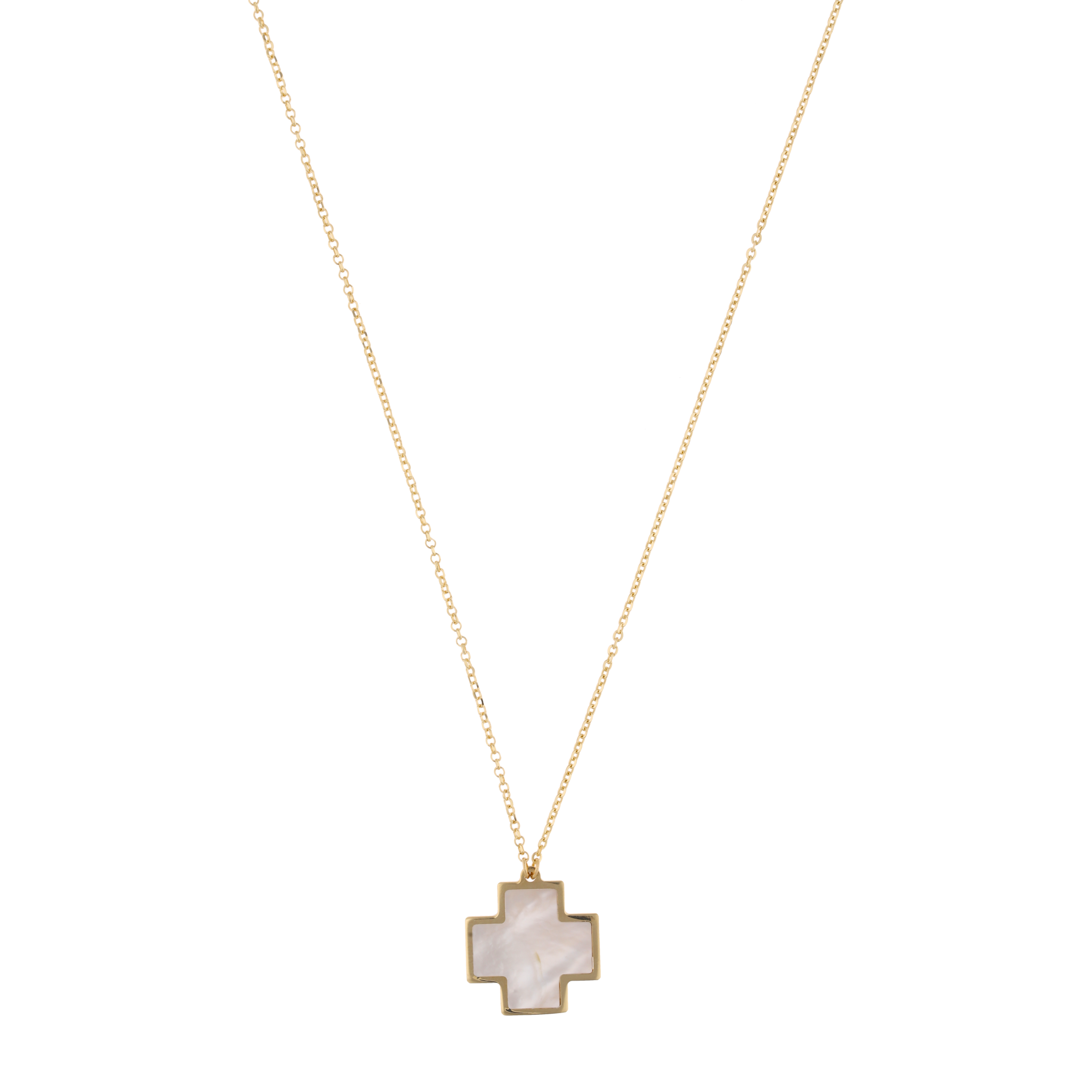 Collar cruz roja madre perla 14K