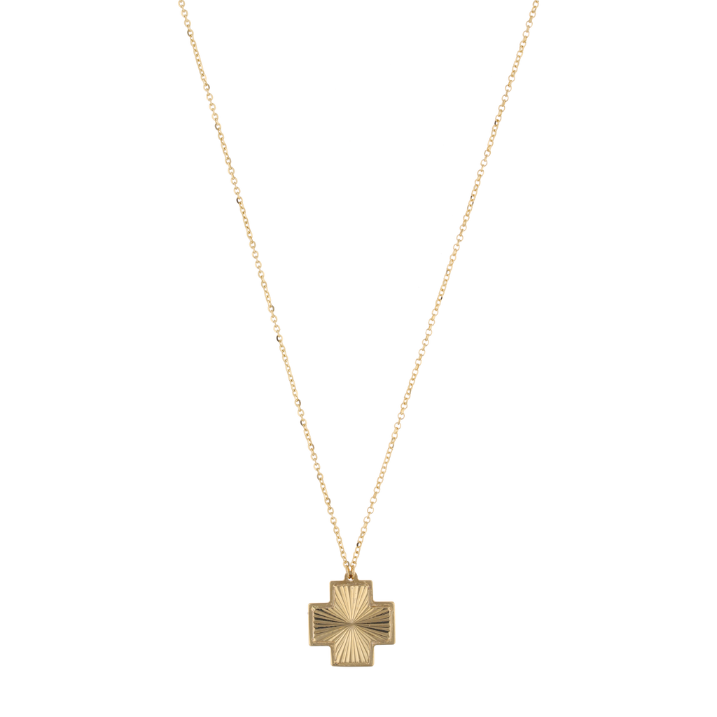 Collar cruz roja madre perla 14K