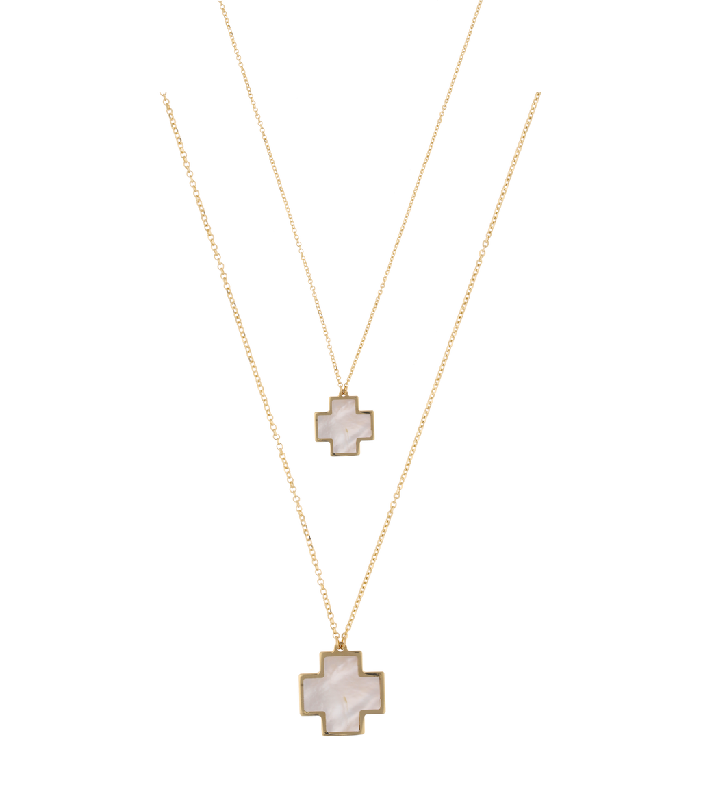 Collar cruz roja madre perla 14K