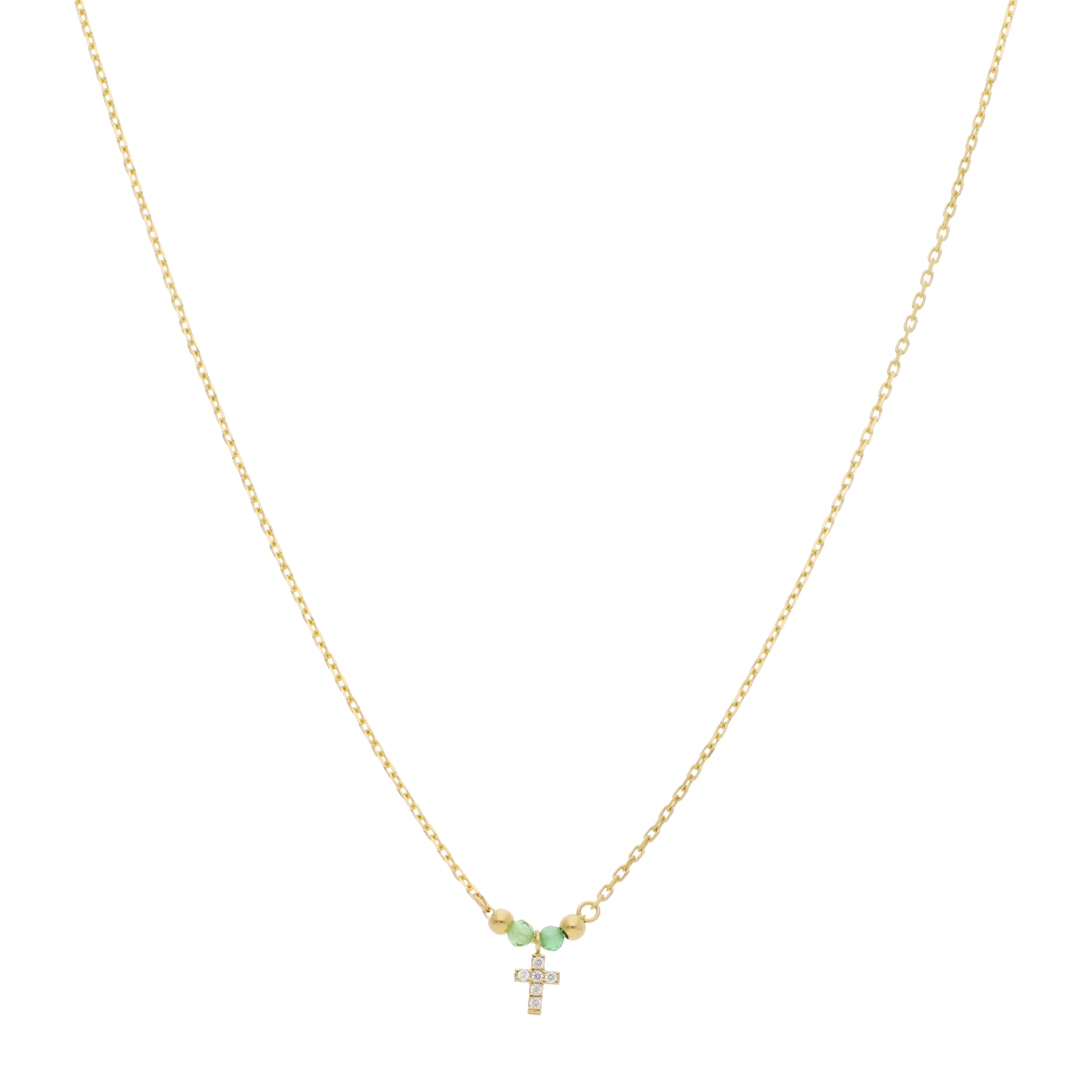 Collar cruz super mini rubí/esmeralda 14K