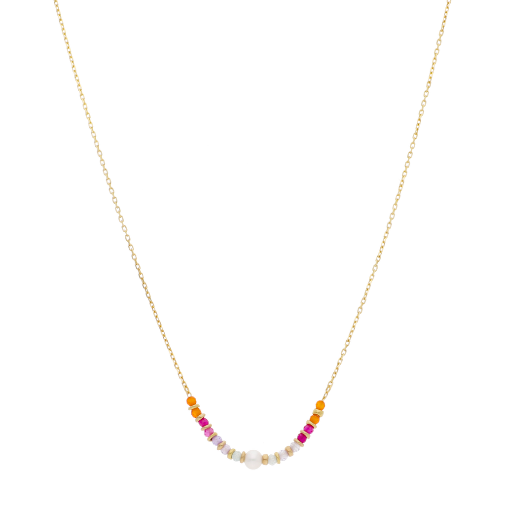 Collar perla y bolitas colores 14K