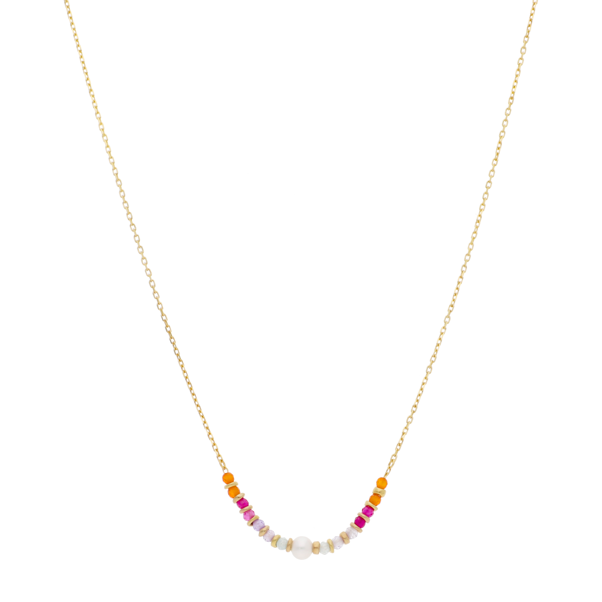 Collar perla y bolitas colores 14K