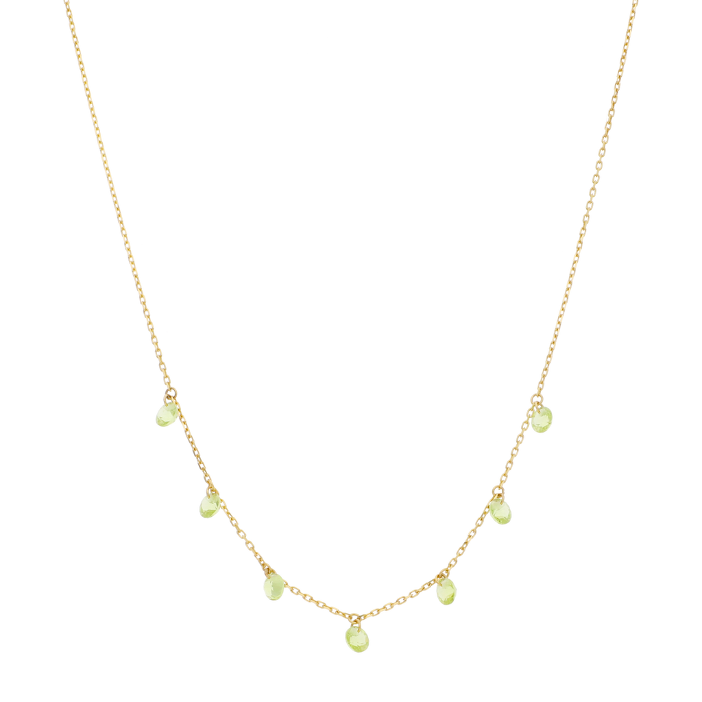 Collar 7 circonias colgantes verde 14K