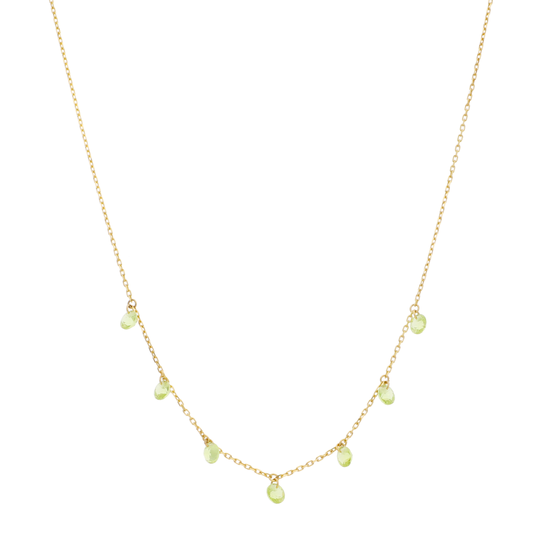 Collar 7 circonias colgantes verde 14K