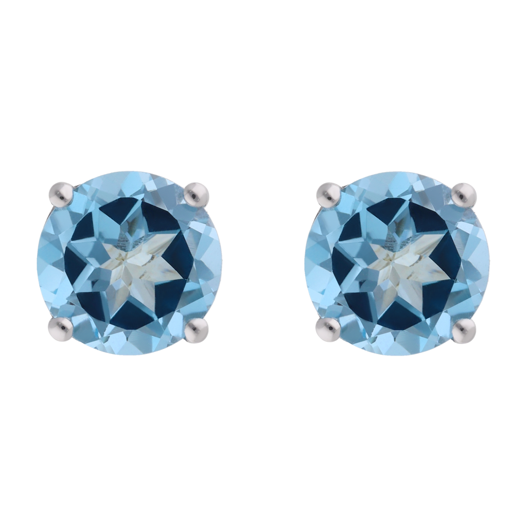 Broquel topacio azul redondo 14K