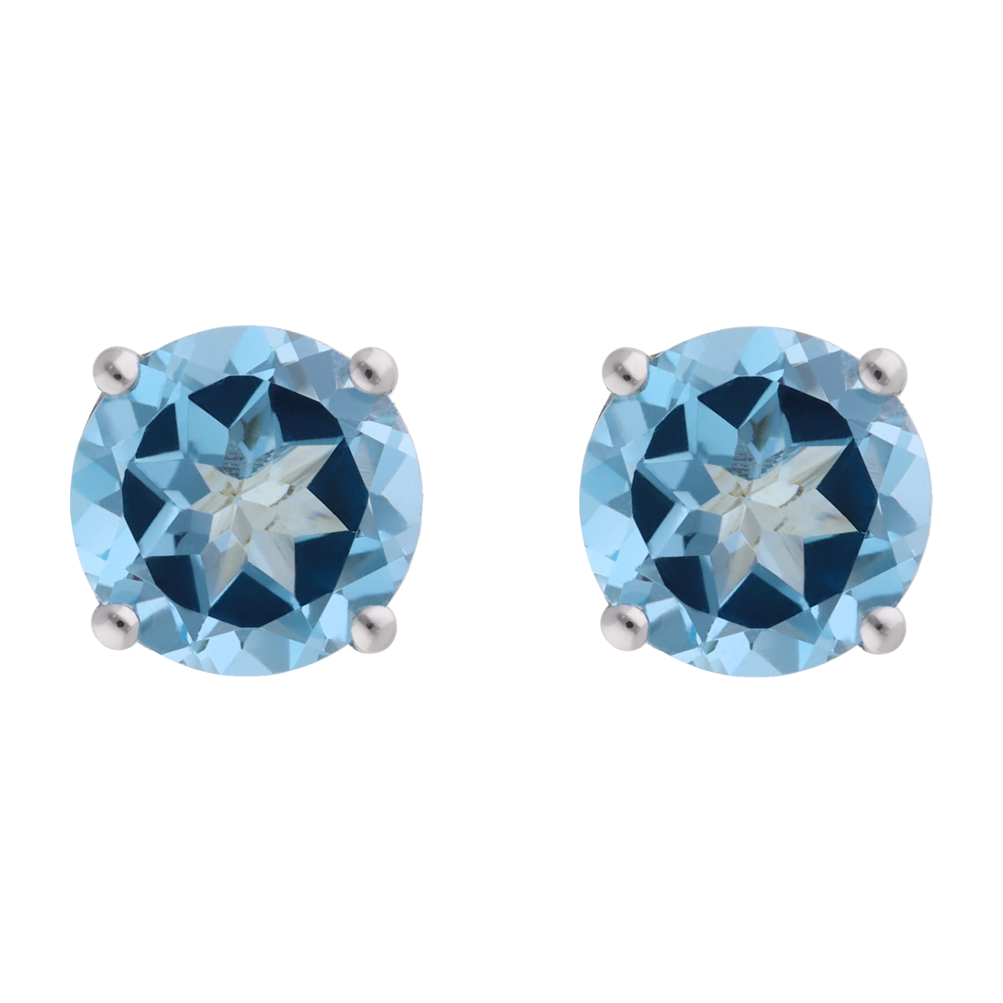Broquel topacio azul redondo 14K