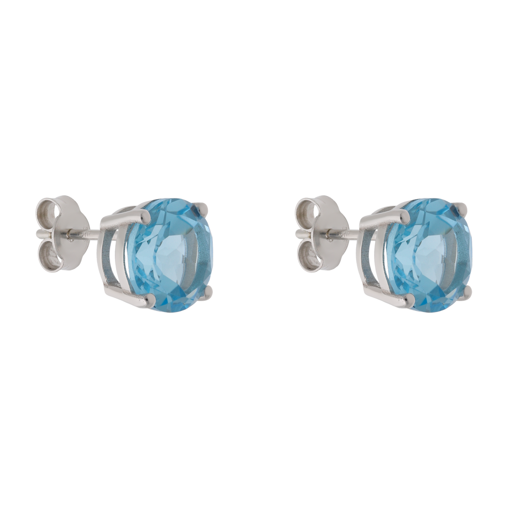 Broquel topacio azul redondo 14K