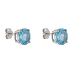 Broquel topacio azul redondo 14K