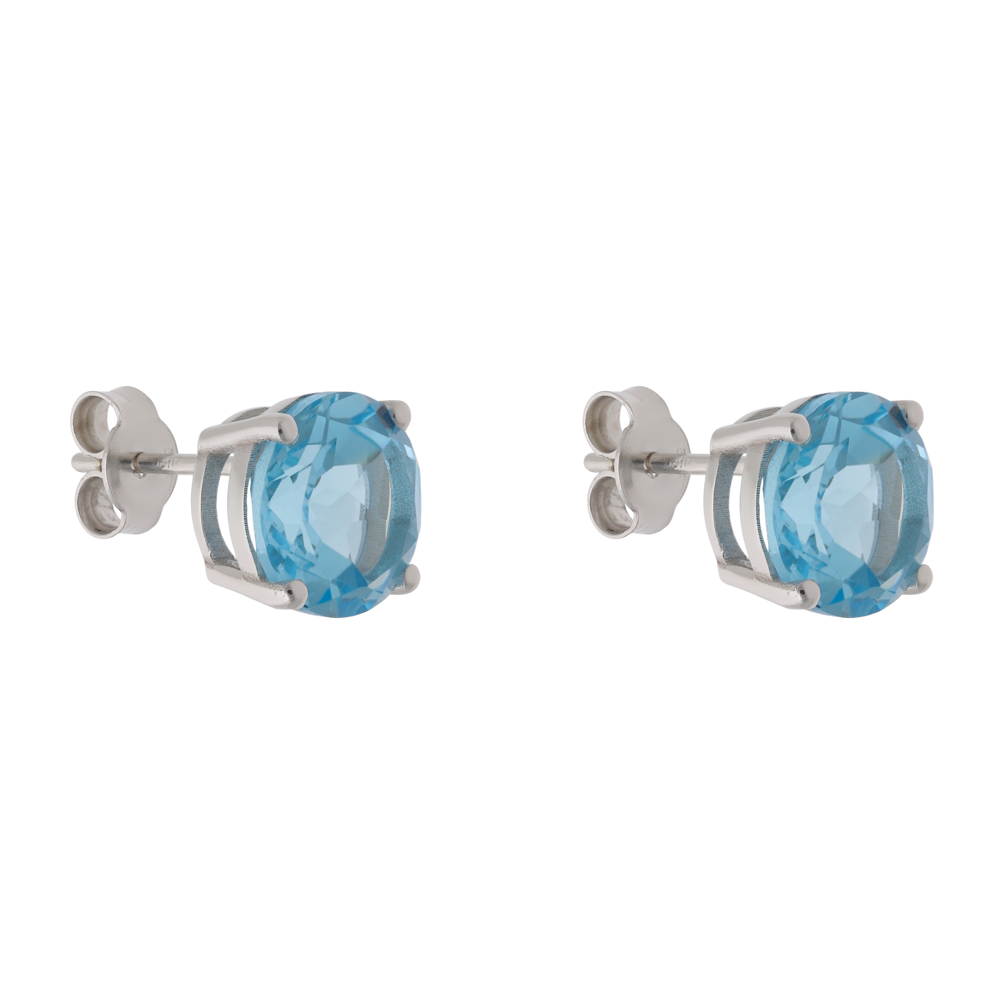 Broquel topacio azul redondo 14K