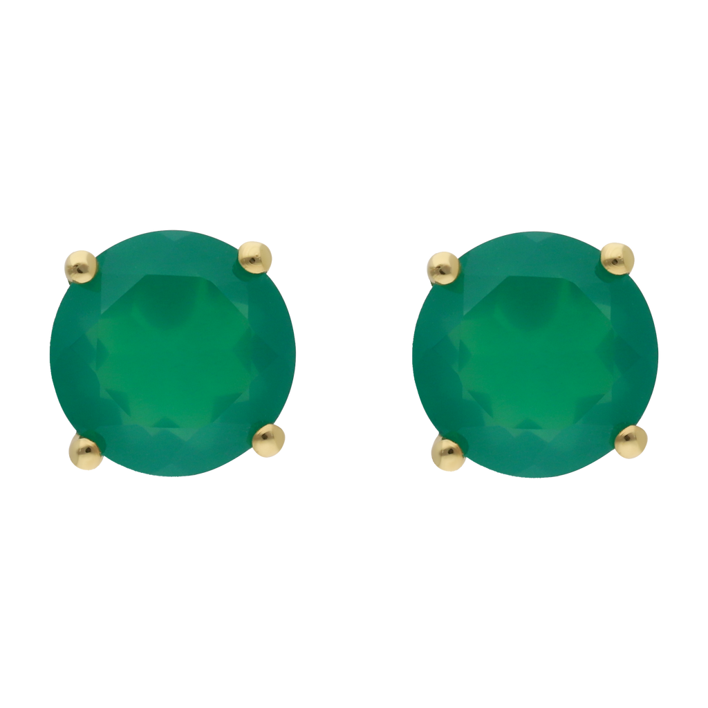 Broquel ágata redonda verde 14K