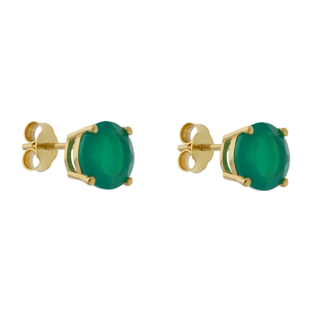 Broquel ágata redonda verde 14K