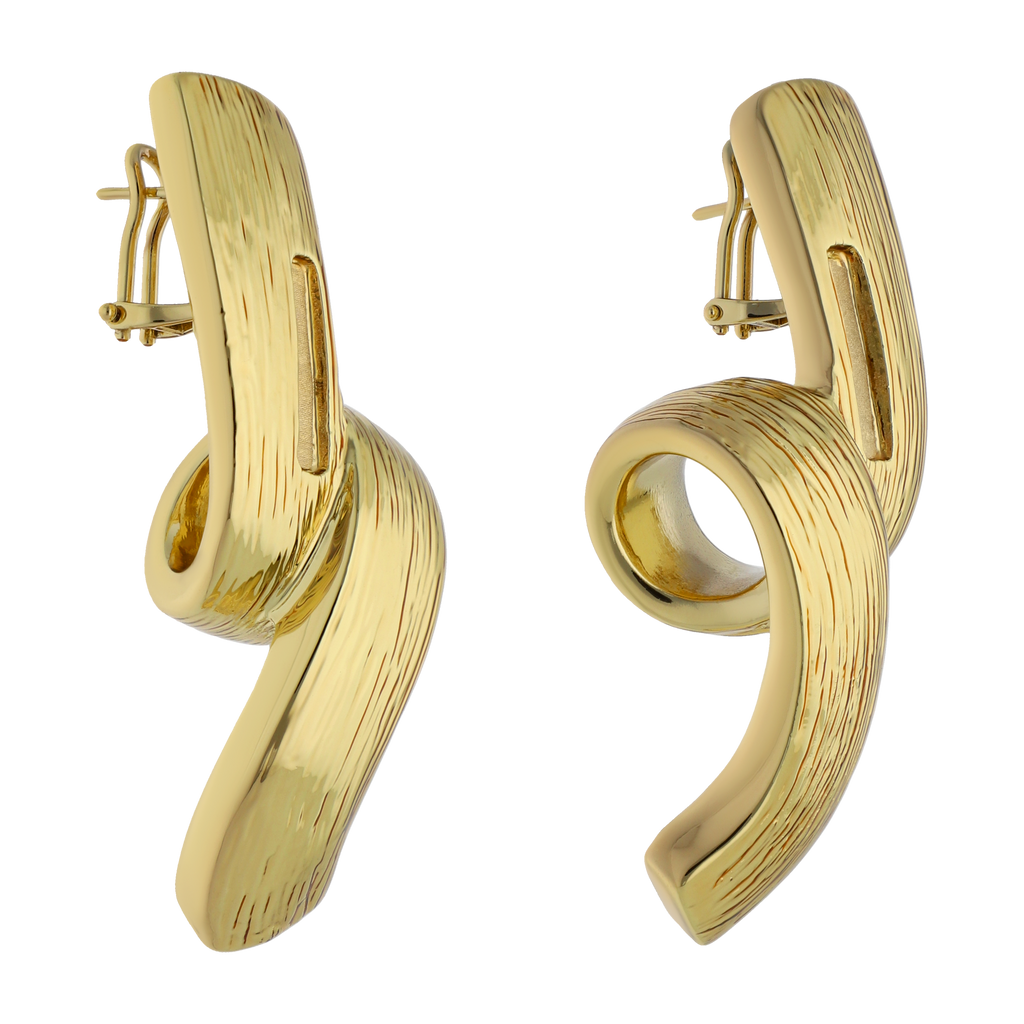 Aretes lazo  largos textura 14K