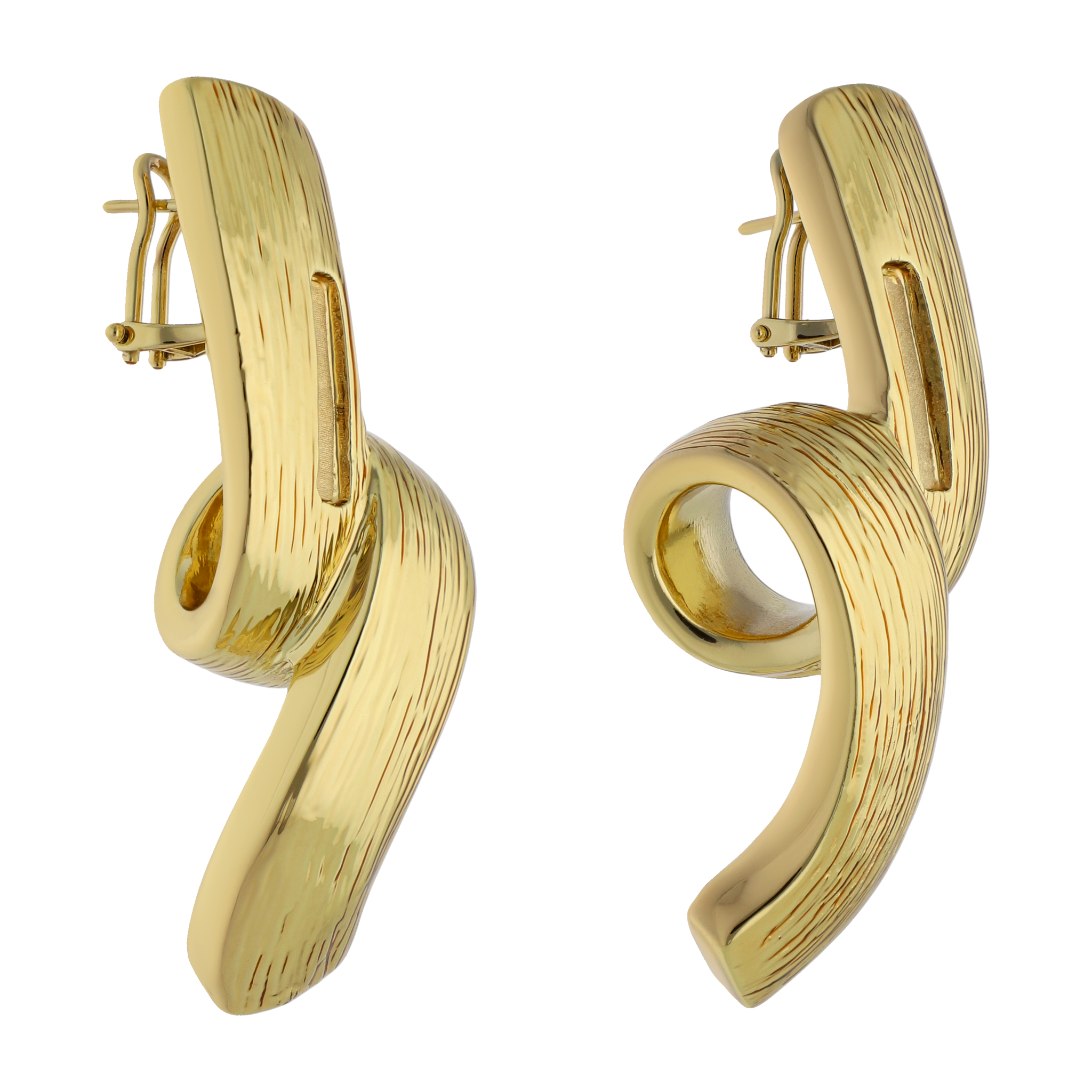 Aretes lazo  largos textura 14K