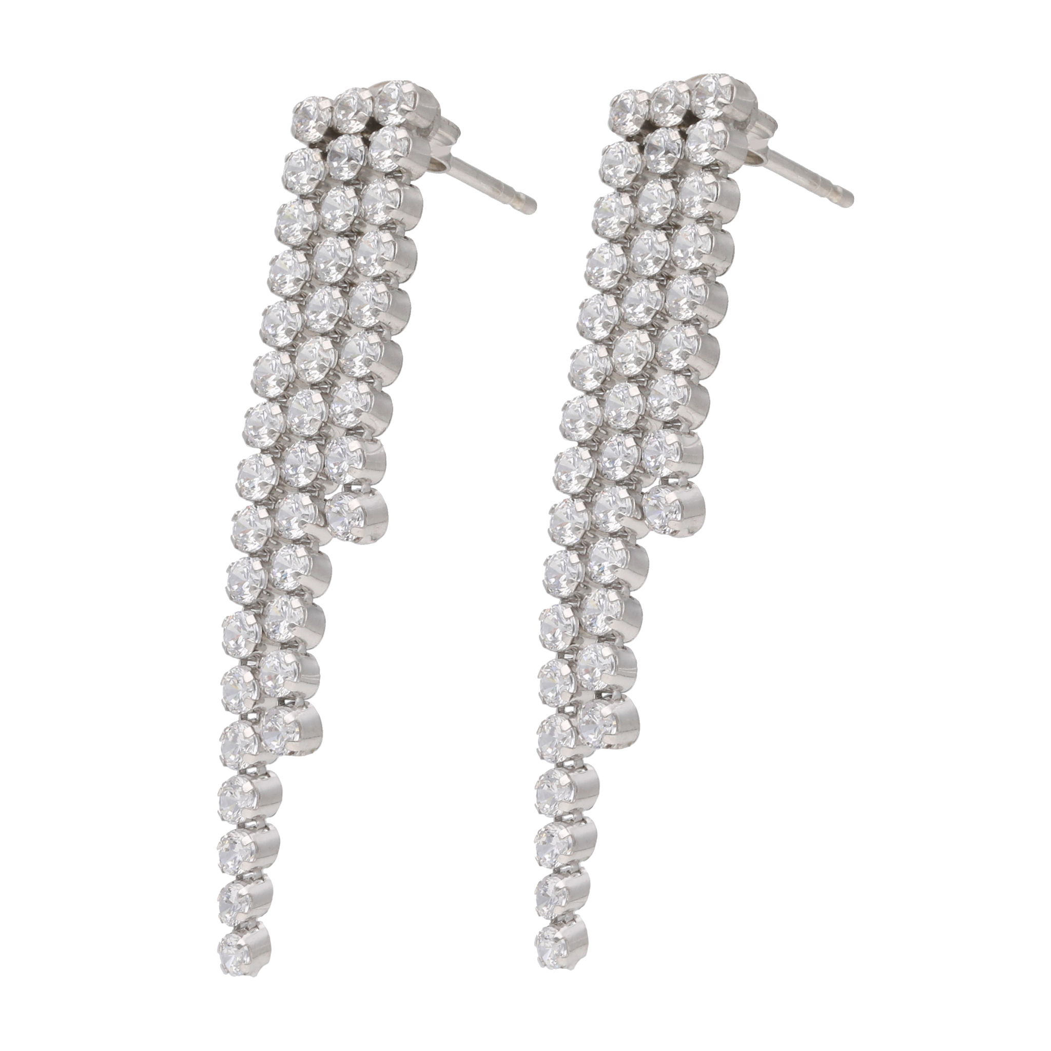 Aretes largos 3 filas plata