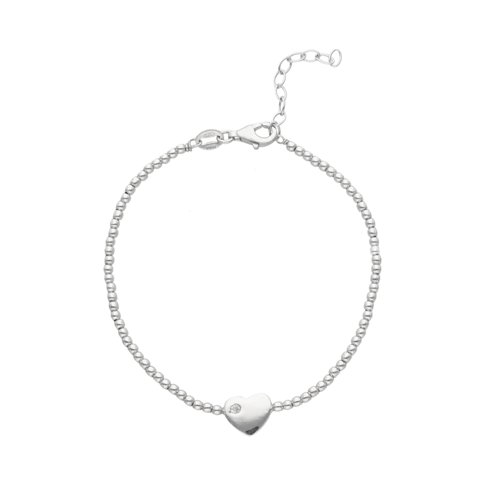 Pulsera bolitas y corazón plata