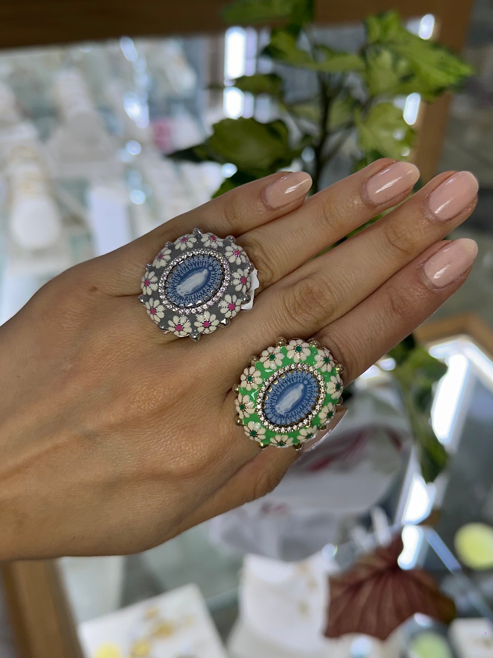 Anillo Guadalupe ágata esmaltado plata