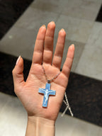 Collar cadena clip cruz ágata plata