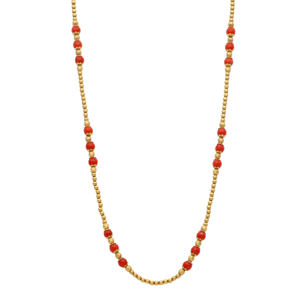 Cadena bolitas coral y oro 18K
