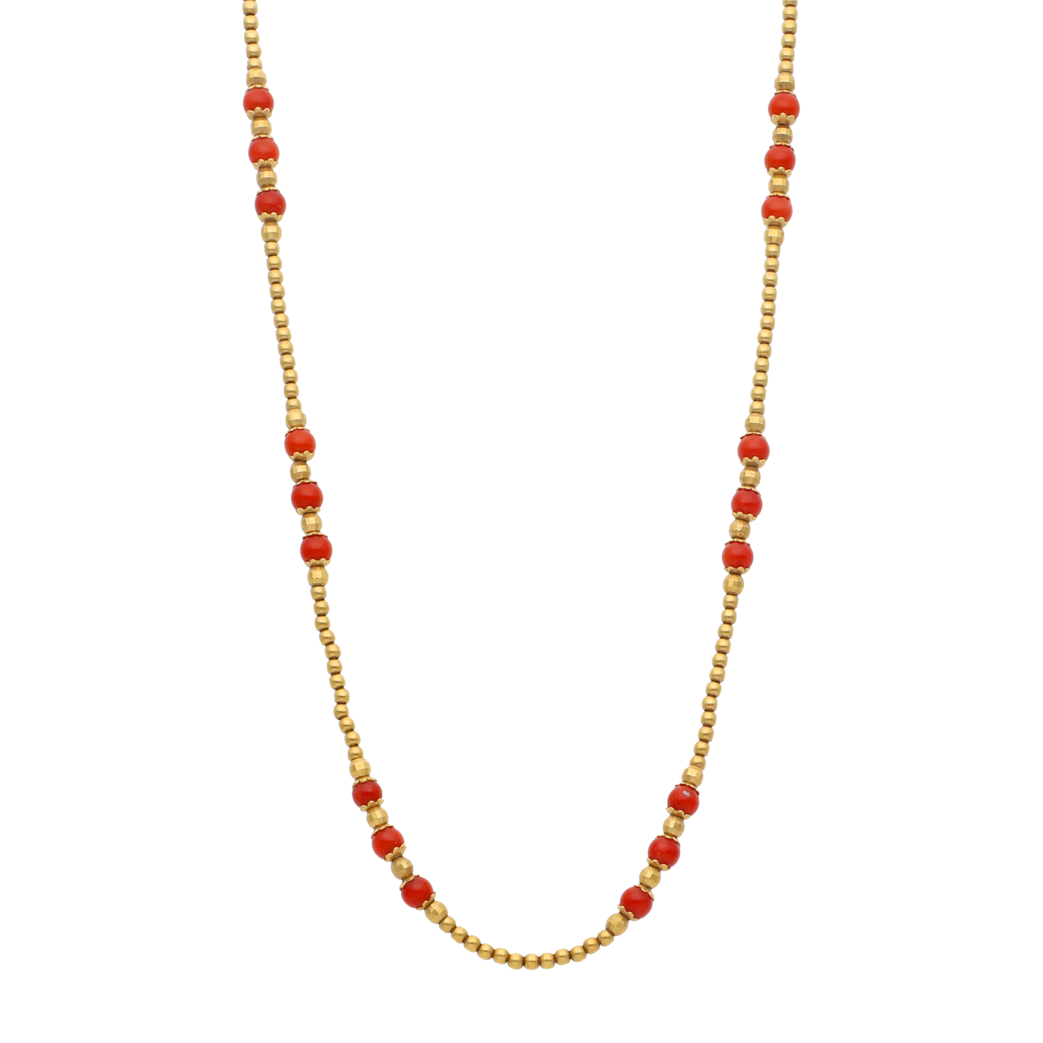 Cadena bolitas coral y oro 18K