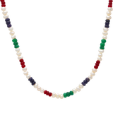 Collar perlas y jade colores 10K