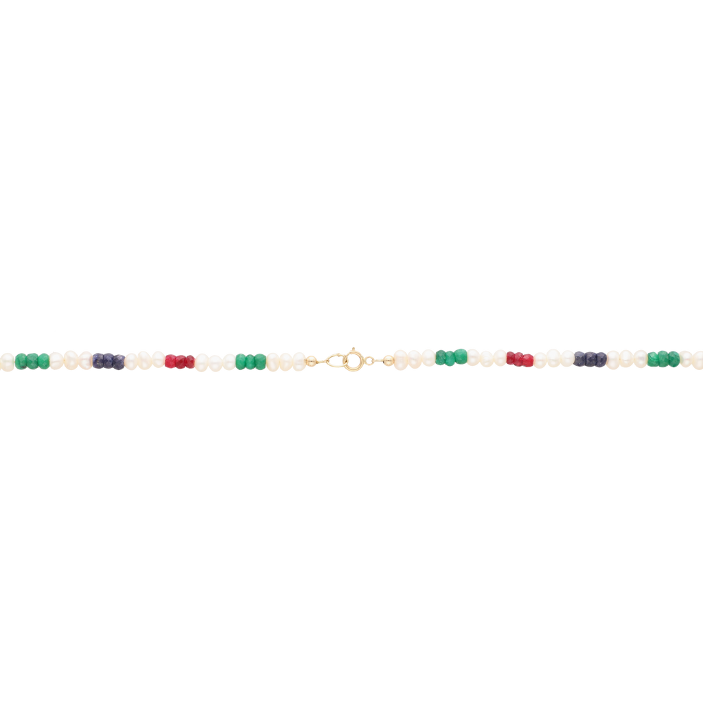 Collar perlas y jade colores 10K