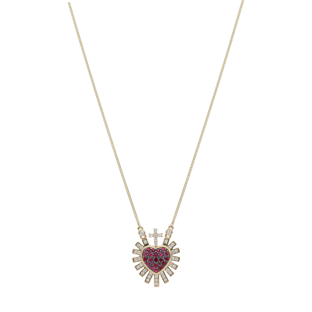 Collar Sagrado Corazón piedras 14K