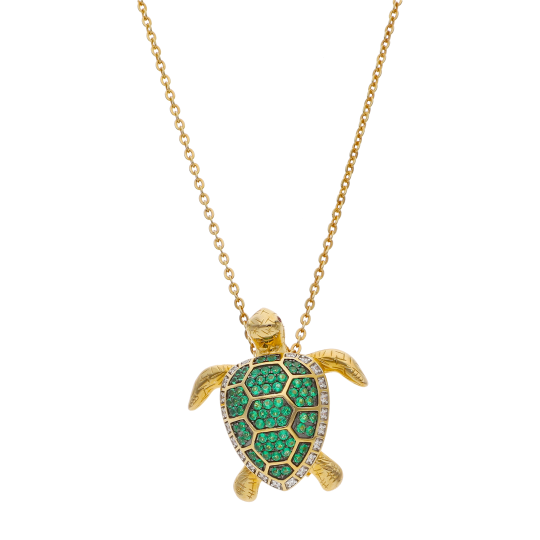 Tortuga multiuso circonias verdes plata