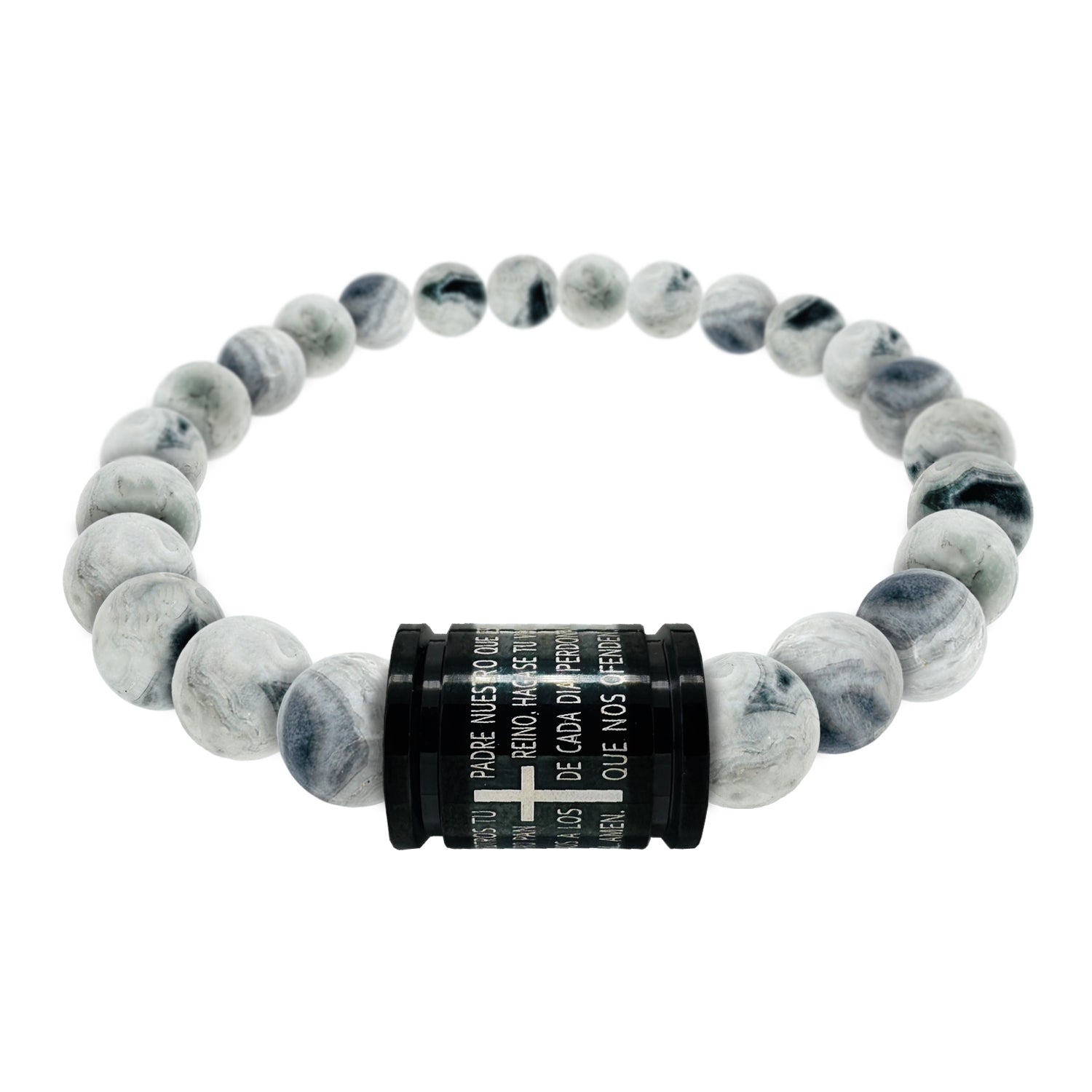 Pulsera bolas color Padre Nuestro acero