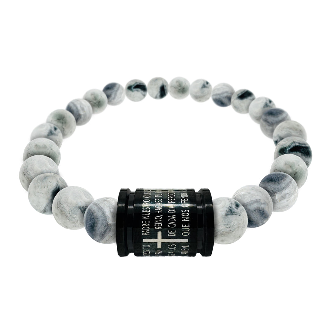 Pulsera bolas color Padre Nuestro acero