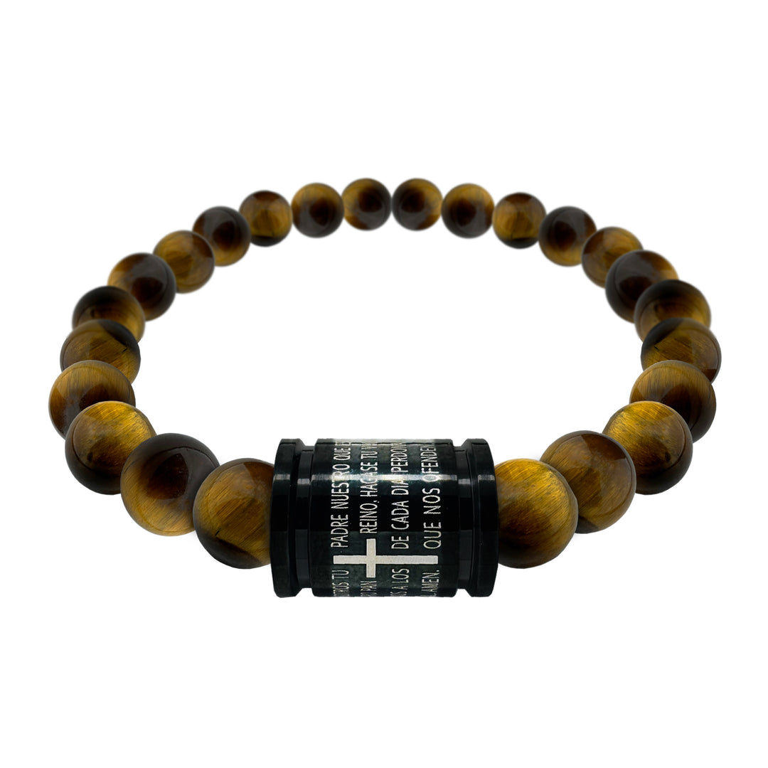 Pulsera bolas color Padre Nuestro acero