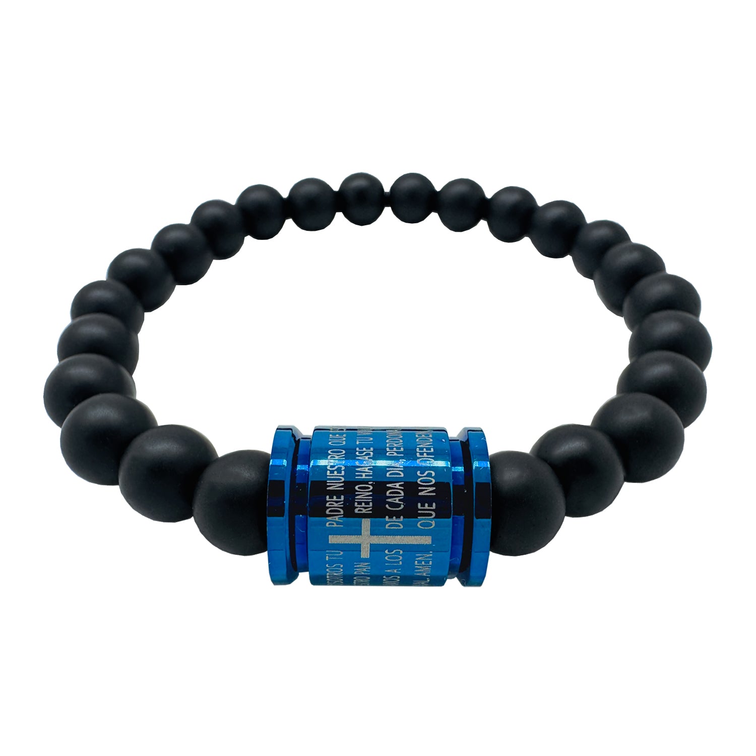 Pulsera bolas negras Padre Nuestro acero
