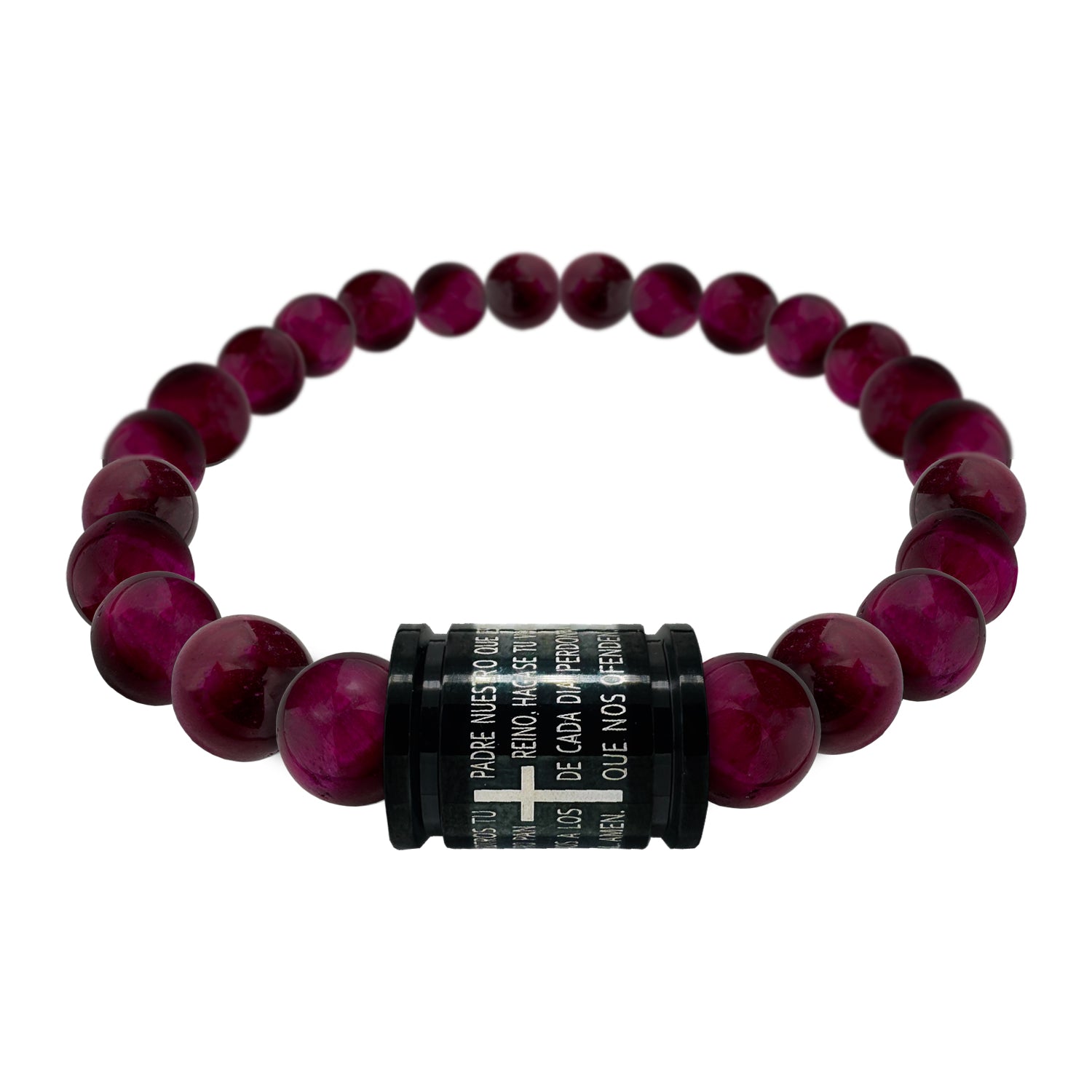 Pulsera bolas color Padre Nuestro acero