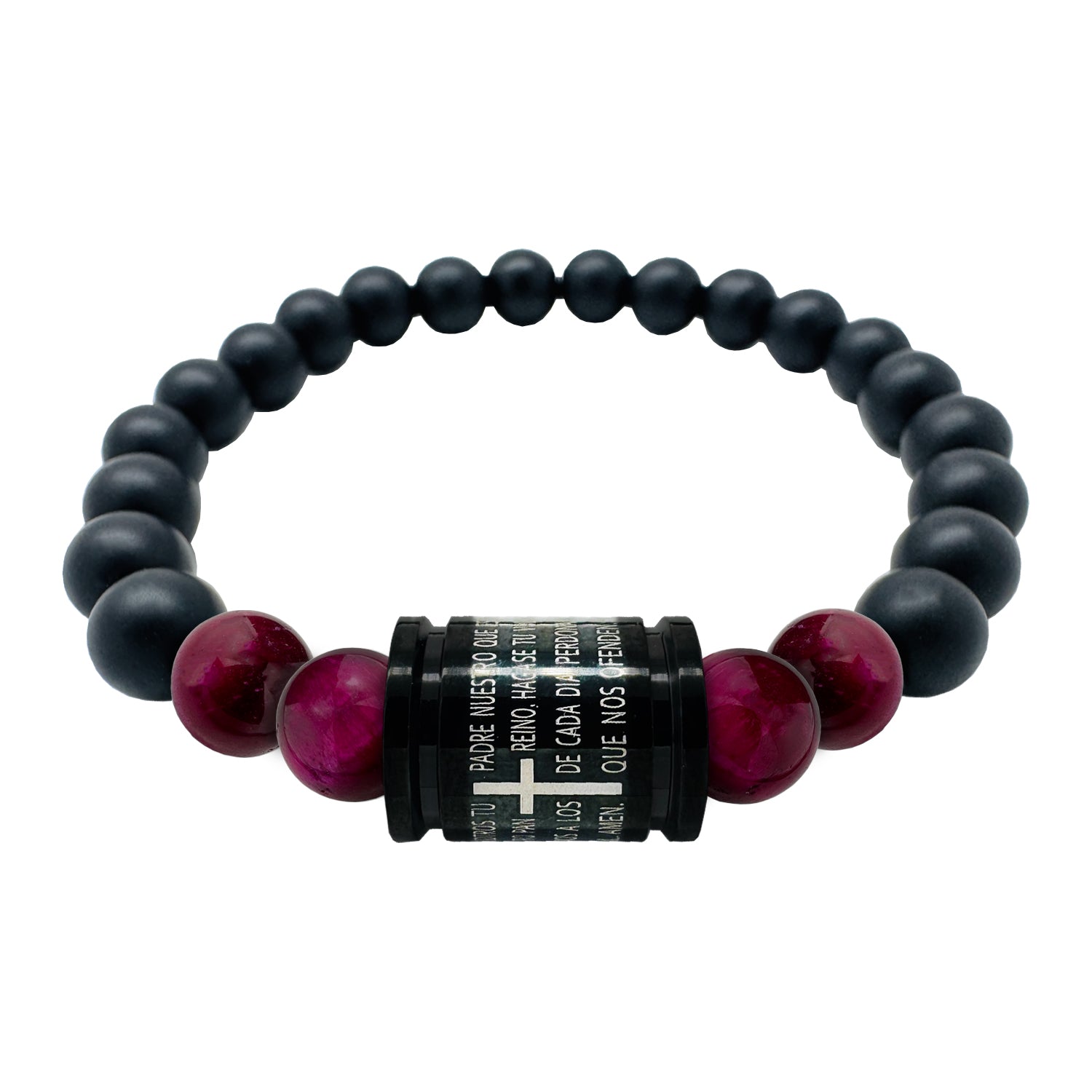 Pulsera bolas negras Padre Nuestro acero