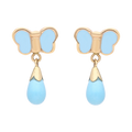 Aretes largos mariposa turquesa 14K