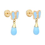 Aretes largos mariposa turquesa 14K